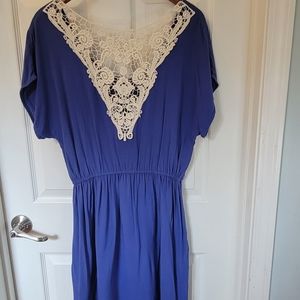 Blue and Cream Crochet Back Dress